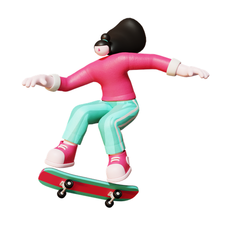 Fille faisant du skateboard  3D Illustration