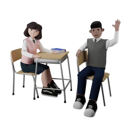 Fille et garçon assis en classe  3D Illustration