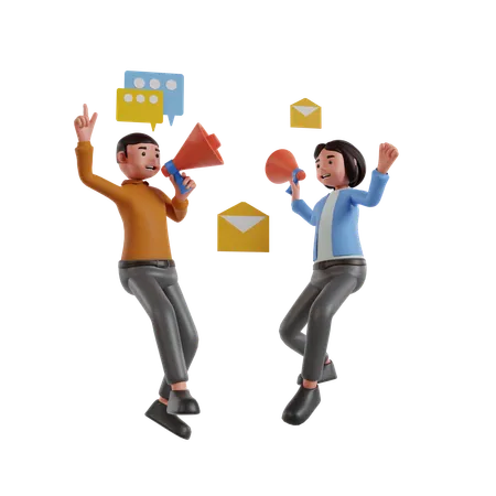 Fille et homme faisant du marketing par courrier  3D Illustration