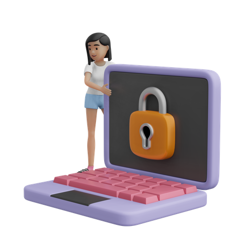 Fille et ordinateur portable verrouillé  3D Icon