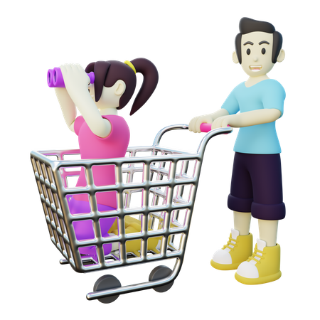 Fille et son petit ami faisant du shopping  3D Illustration