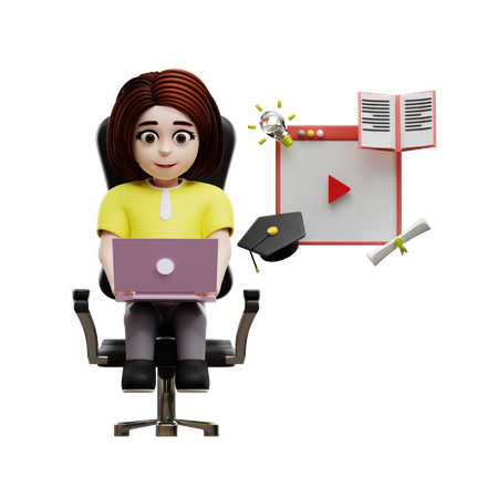 Fille étudiante étudiant en ligne  3D Illustration