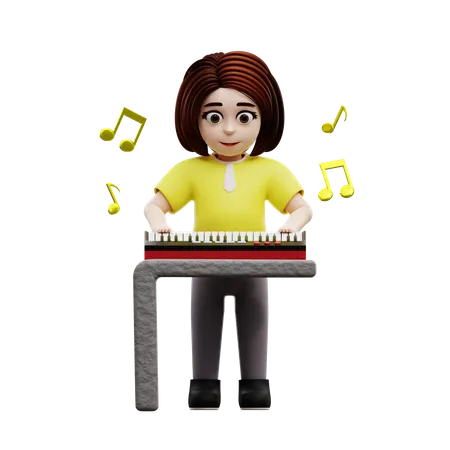 Fille étudiante jouant du piano  3D Illustration