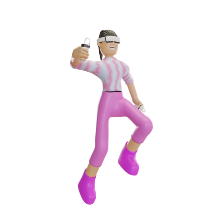 Fille faisant des activités à l'aide de lunettes VR  3D Illustration