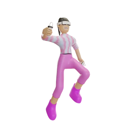 Fille faisant des activités à l'aide de lunettes VR  3D Illustration