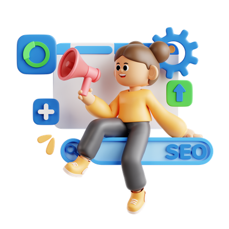 Fille faisant du marketing numérique SEO  3D Illustration