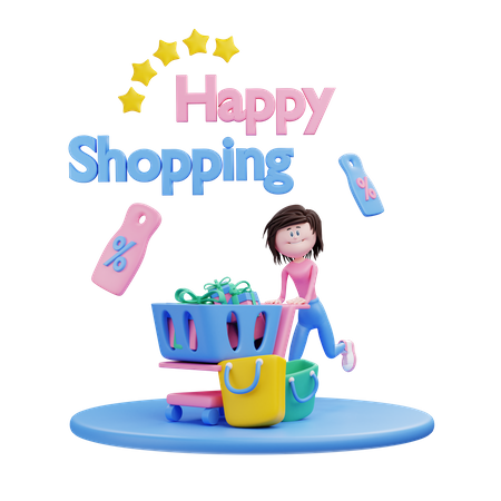 Fille faisant du shopping  3D Illustration