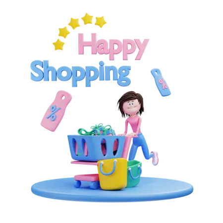 Fille faisant du shopping  3D Illustration