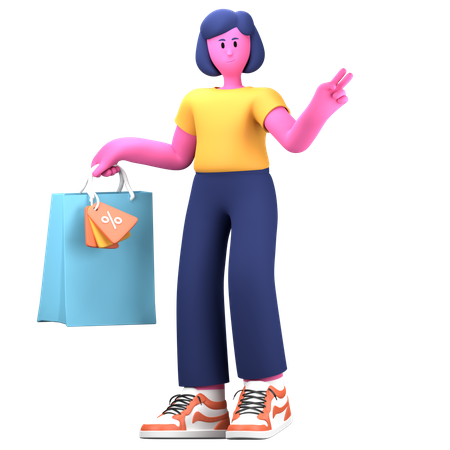 Fille faisant du shopping  3D Illustration