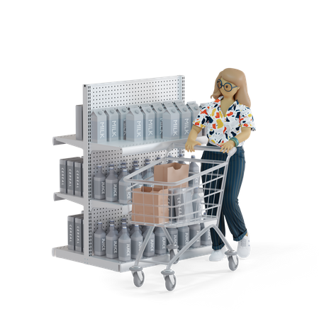 Fille faisant du shopping en magasin  3D Illustration