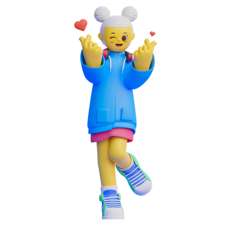Fille faisant la pose de saranghae  3D Icon
