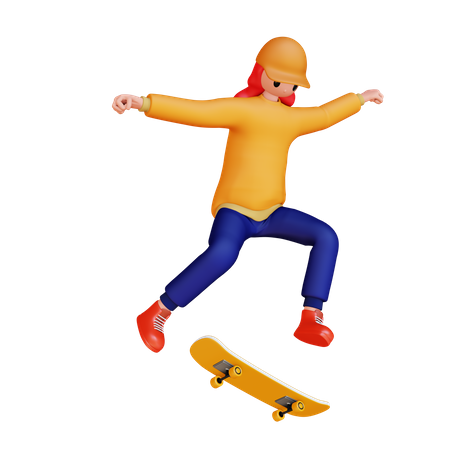 Fille faisant du skateboard  3D Illustration