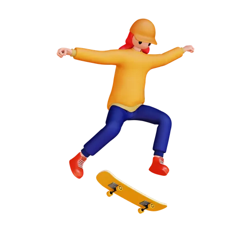 Fille faisant du skateboard  3D Illustration