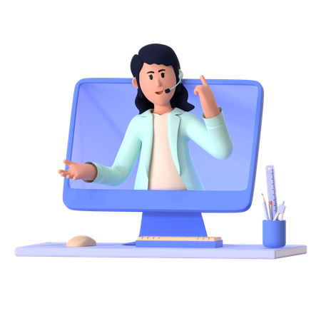 Fille faisant du travail au centre de support  3D Illustration