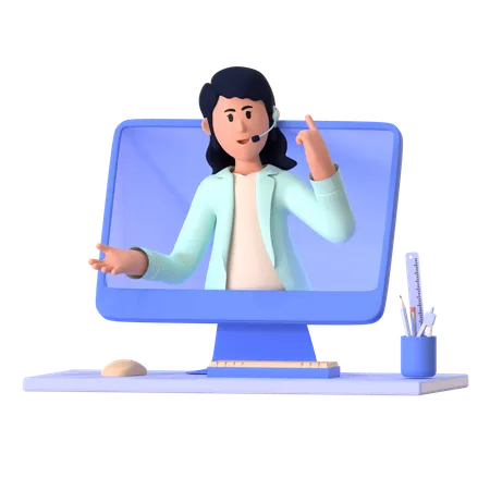 Fille faisant du travail au centre de support  3D Illustration