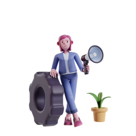 Fille faisant une stratégie de marketing  3D Icon