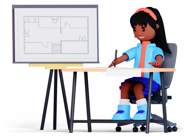 La fille fait du design  3D Illustration