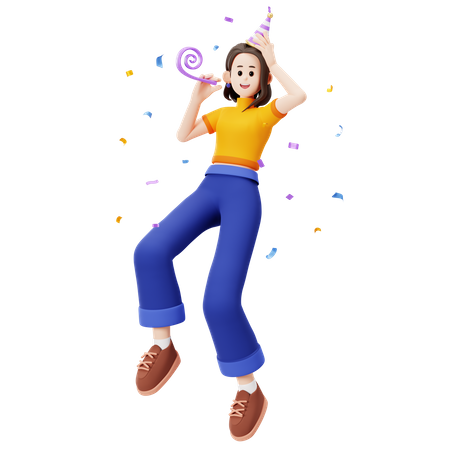 Fille heureuse faisant la fête  3D Illustration