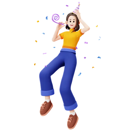 Fille heureuse faisant la fête  3D Illustration