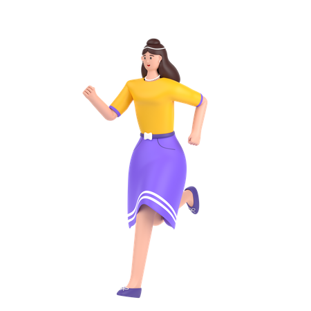 Fille heureuse, faire de l'exercice en cours d'exécution  3D Illustration