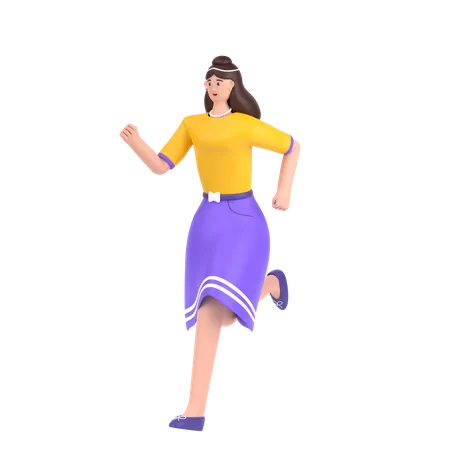 Fille heureuse, faire de l'exercice en cours d'exécution  3D Illustration