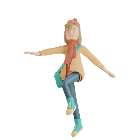 Fille heureuse qui marche  3D Illustration