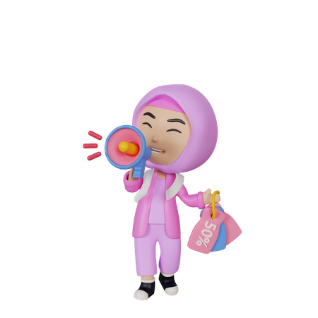 Fille islamique faisant la promotion des ventes  3D Illustration