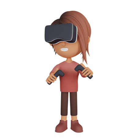 Fille jouant à un jeu de réalité virtuelle  3D Illustration