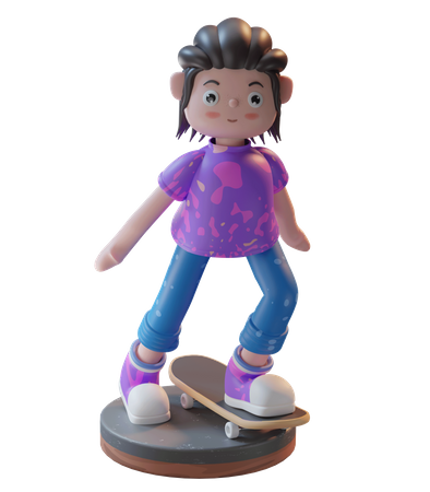 Fille jouant au skateboard  3D Illustration