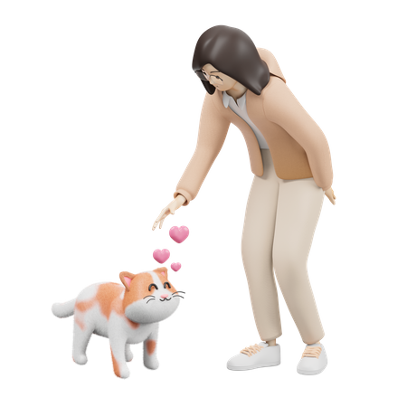Fille jouant avec un animal de compagnie  3D Illustration