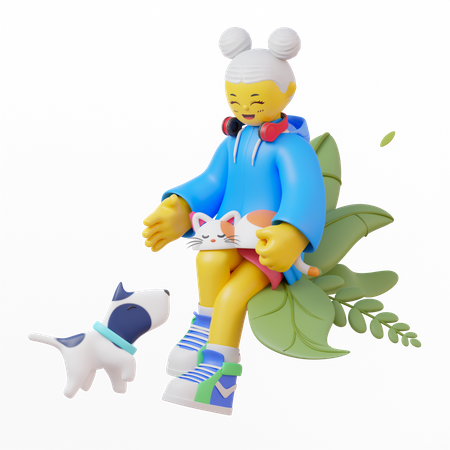 Fille jouant avec un animal de compagnie  3D Icon