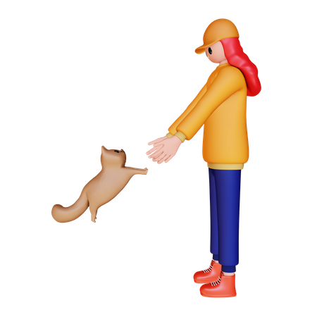 Fille jouant avec un chien de compagnie  3D Illustration