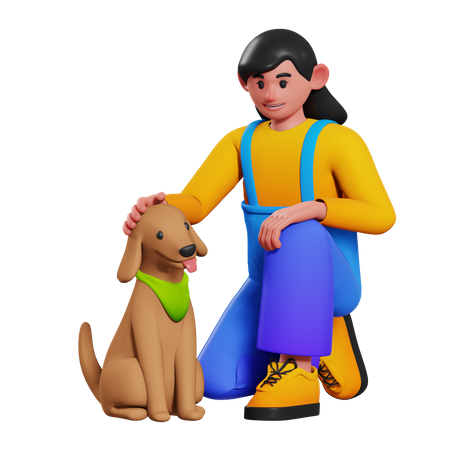 Fille jouant avec un chien de compagnie  3D Icon