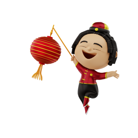 Fille jouant avec une lanterne chinoise  3D Icon
