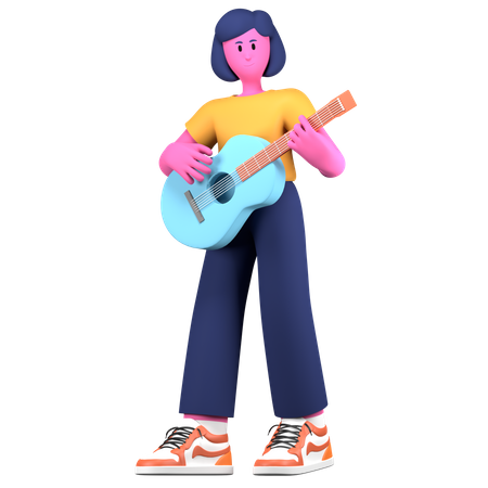 Fille jouant de la guitare  3D Illustration