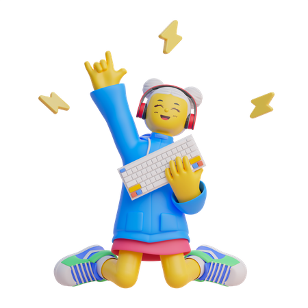 Fille jouant de la guitare au clavier  3D Icon