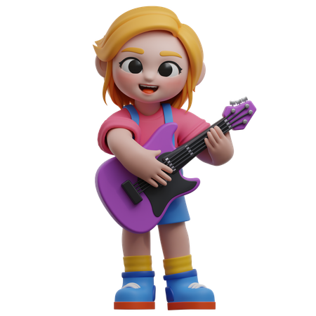 Fille jouant de la guitare électrique  3D Illustration