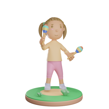 Fille jouant de l'instrument de musique maraca  3D Illustration
