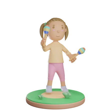 Fille jouant de l'instrument de musique maraca  3D Illustration