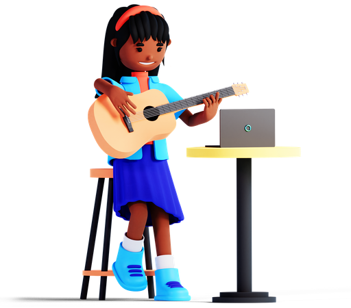 La fille joue de la guitare  3D Illustration