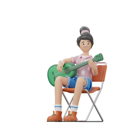 La fille joue de la guitare  3D Illustration