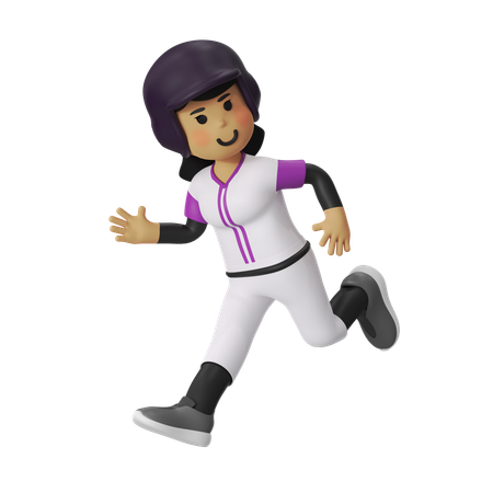 Fille jouant au baseball en cours d'exécution  3D Illustration