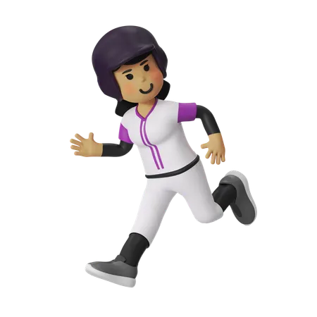 Fille jouant au baseball en cours d'exécution  3D Illustration