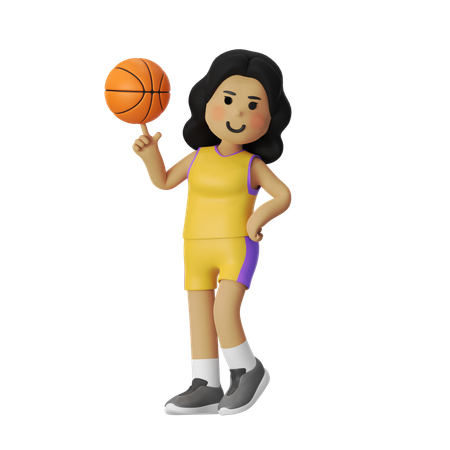Fille jouant au basket-ball en rotation  3D Illustration