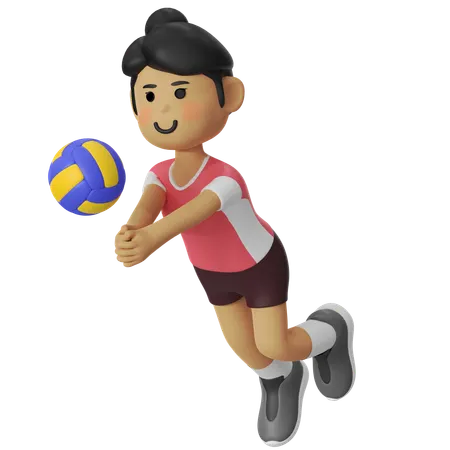 Fille joueuse de volley-ball en plongée  3D Illustration