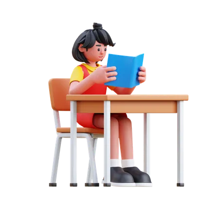 Fille lisant un livre  3D Illustration