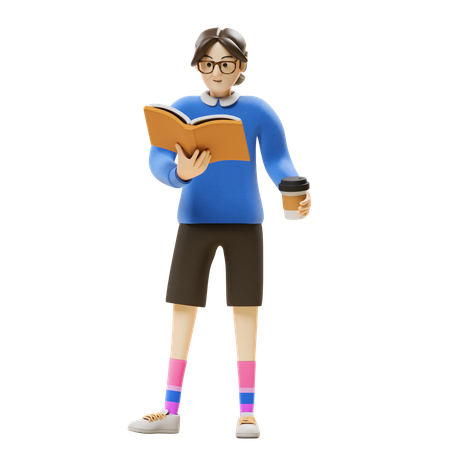 Fille lisant un livre  3D Illustration