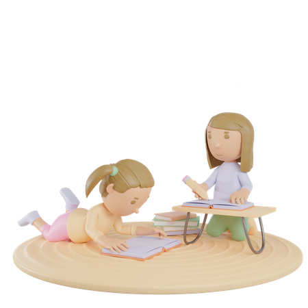 Fille lisant un livre  3D Illustration
