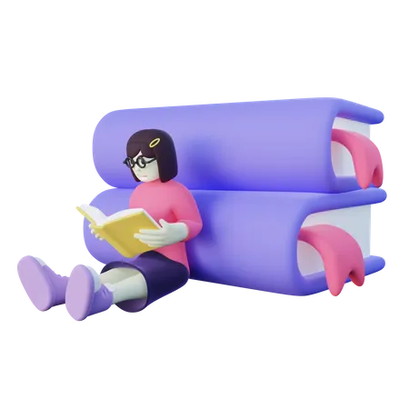 Fille lisant un livre  3D Illustration