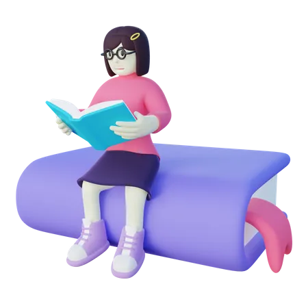 Fille lisant un livre  3D Illustration